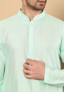 Solid Color Viscose Silk Kurta Set in Sea Green