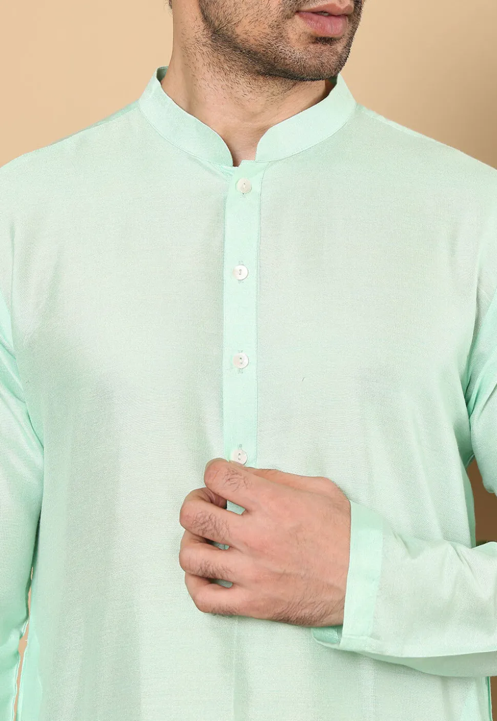 Solid Color Viscose Silk Kurta Set in Sea Green