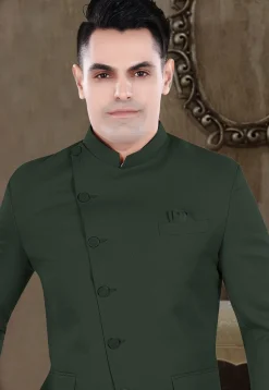 Solid Color Viscose Silk Jodhpuri Suit in Dark Green