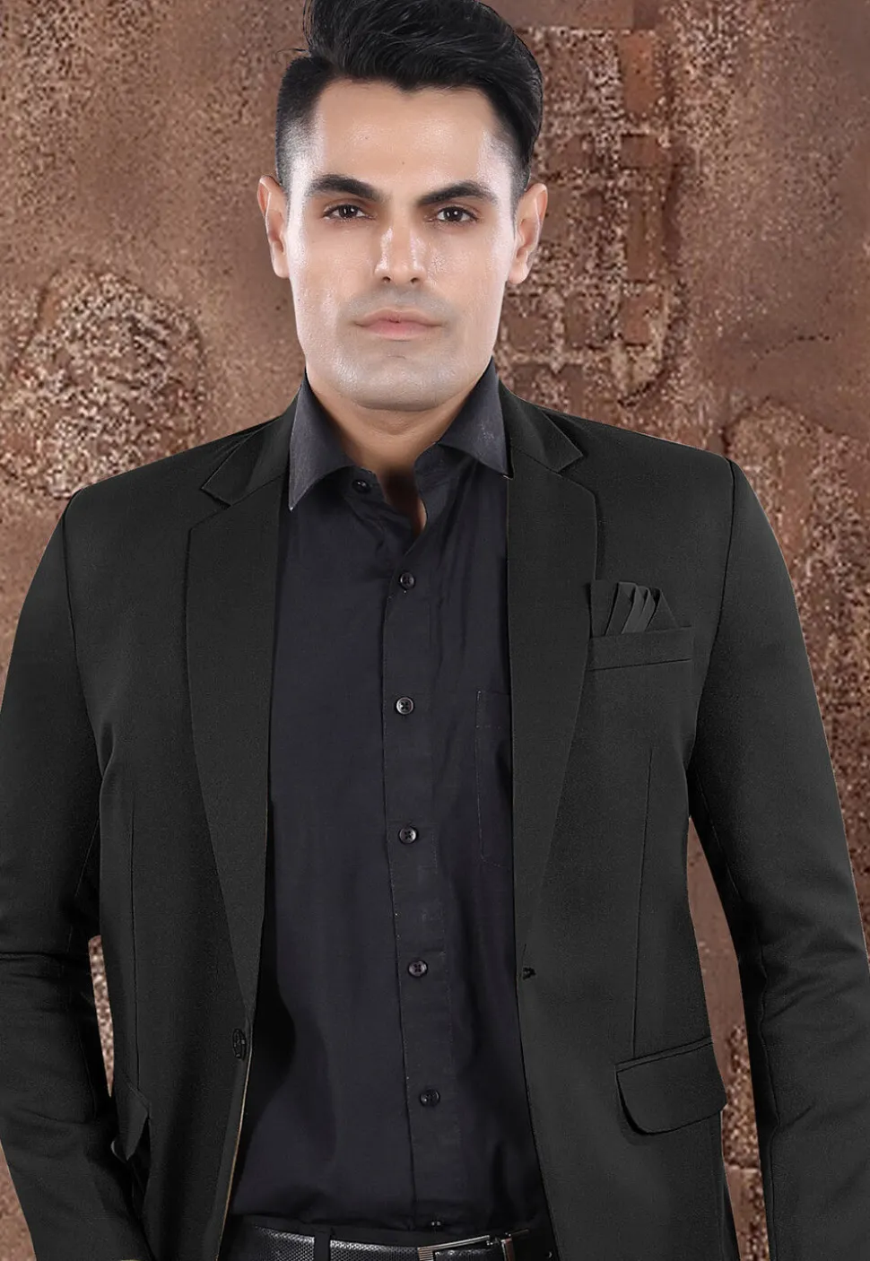 Solid Color Viscose Silk Blazer in Black