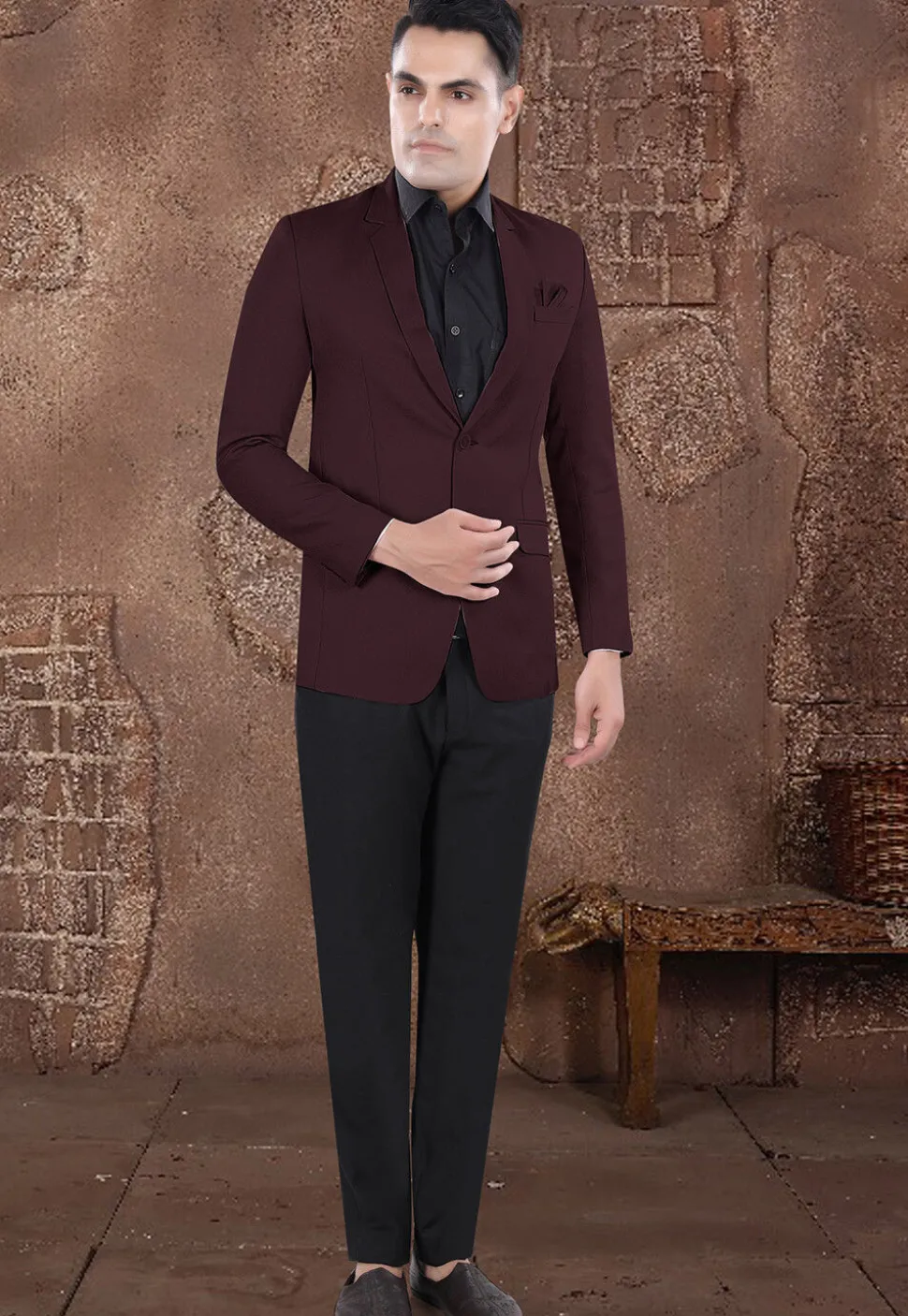 Solid Color Viscose Silk Blazer in Brown