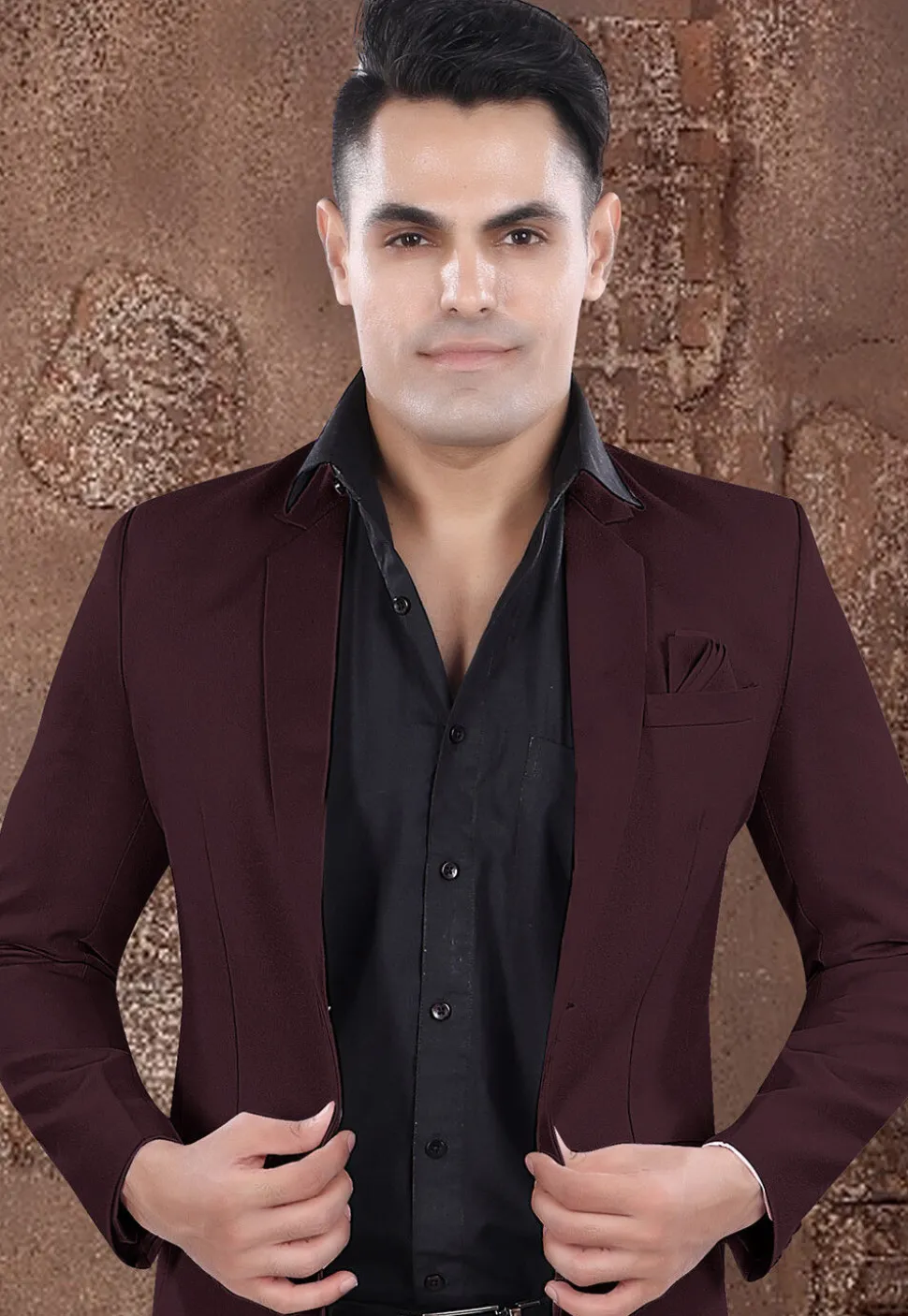 Solid Color Viscose Silk Blazer in Brown