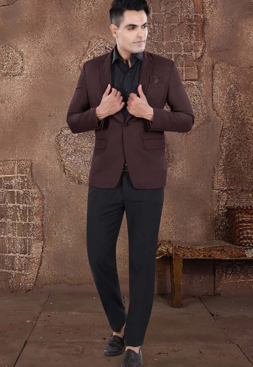 Solid Color Viscose Silk Blazer in Brown