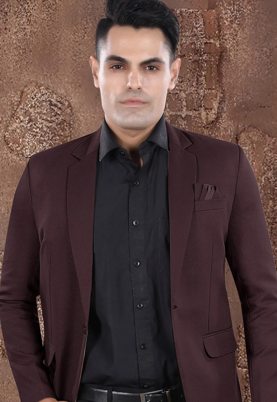 Solid Color Viscose Silk Blazer in Brown