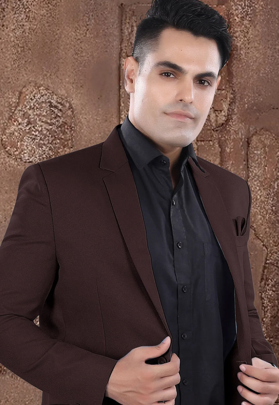 Solid Color Viscose Silk Blazer in Brown