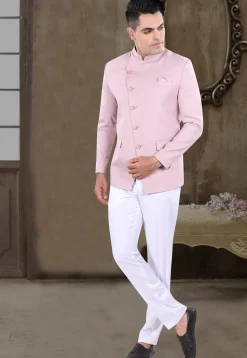 Solid Color Viscose Silk Jodhpuri Suit in Pink
