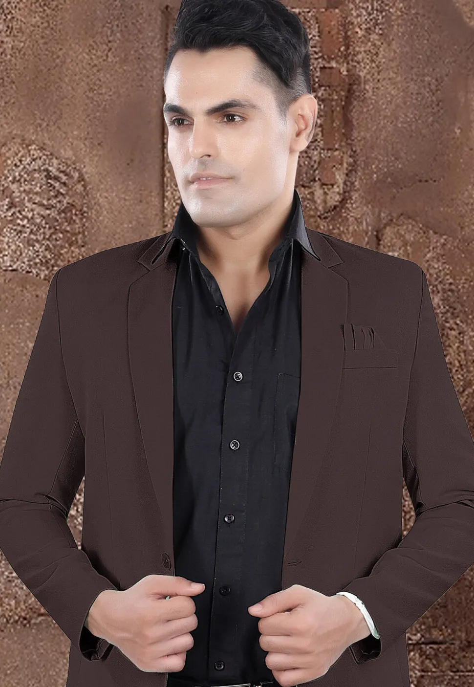 Solid Color Viscose Silk Blazer in Brown