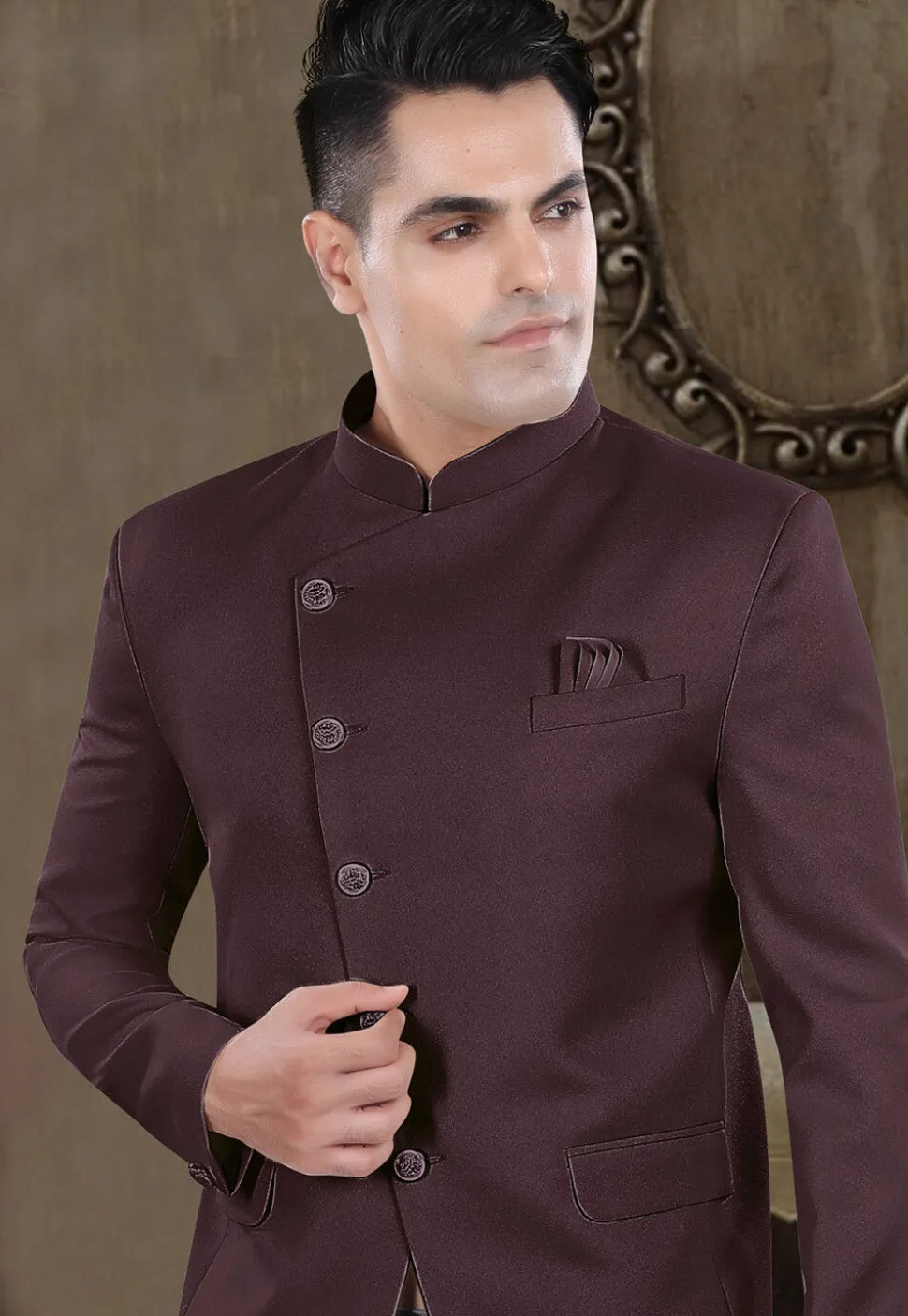 Solid Color Viscose Silk Jodhpuri Suit in Wine