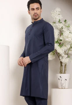 Solid Color Viscose Silk Kurta in Navy Blue