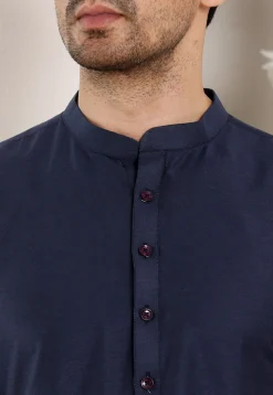 Solid Color Viscose Silk Kurta in Navy Blue
