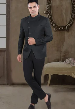 Solid Color Viscose Silk Jodhpuri Suit in Black