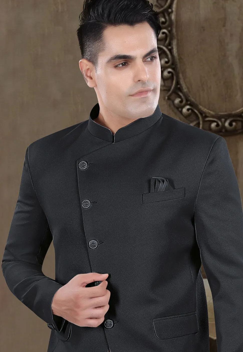 Solid Color Viscose Silk Jodhpuri Suit in Black