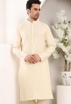 Solid Color Viscose Silk Kurta in Cream