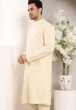 Solid Color Viscose Silk Kurta in Cream