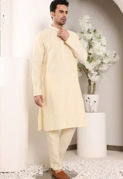 Solid Color Viscose Silk Kurta in Cream