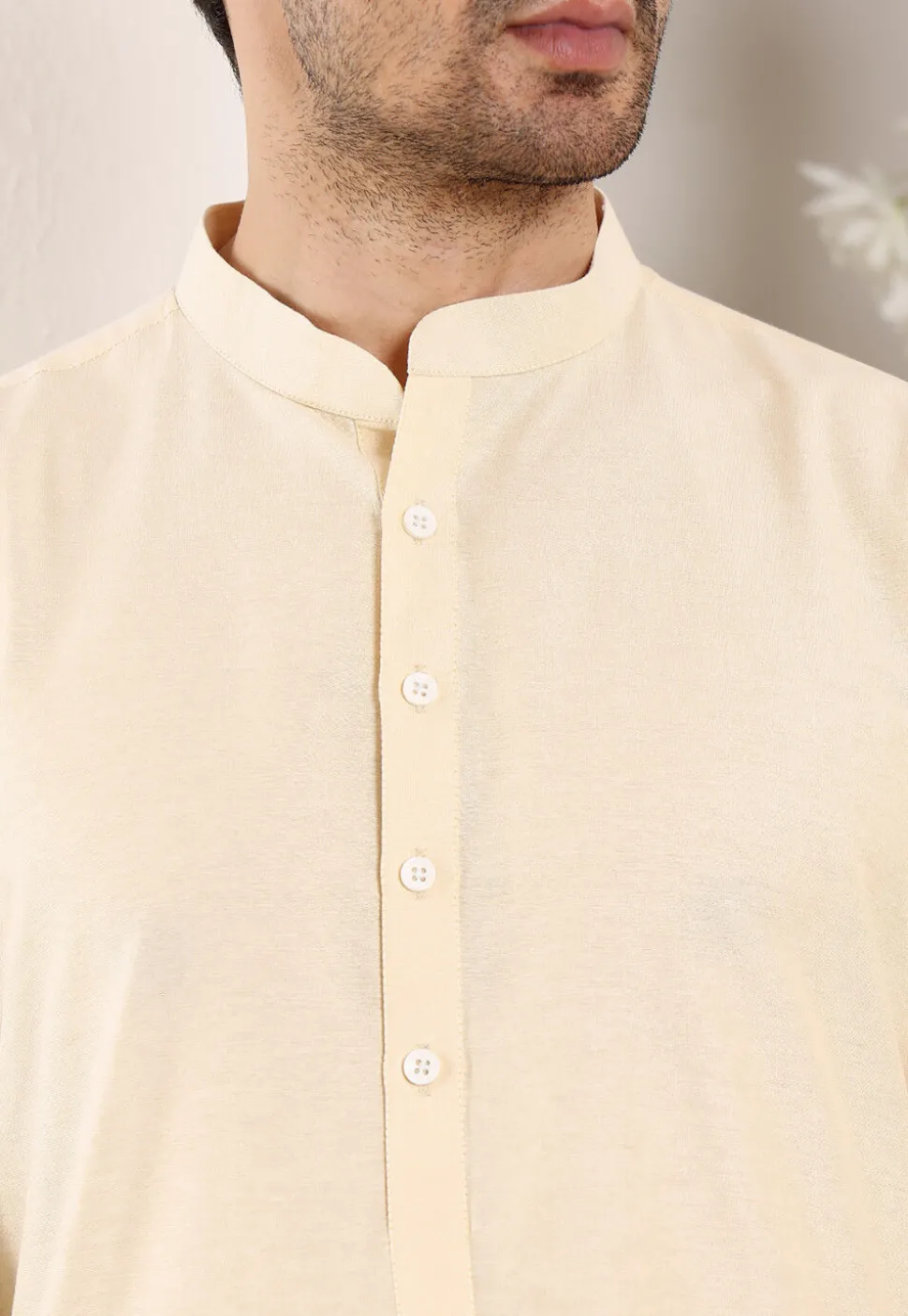 Solid Color Viscose Silk Kurta in Cream