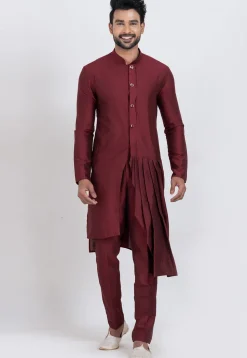Solid Color Viscose Silk Kurta Set in Maroon