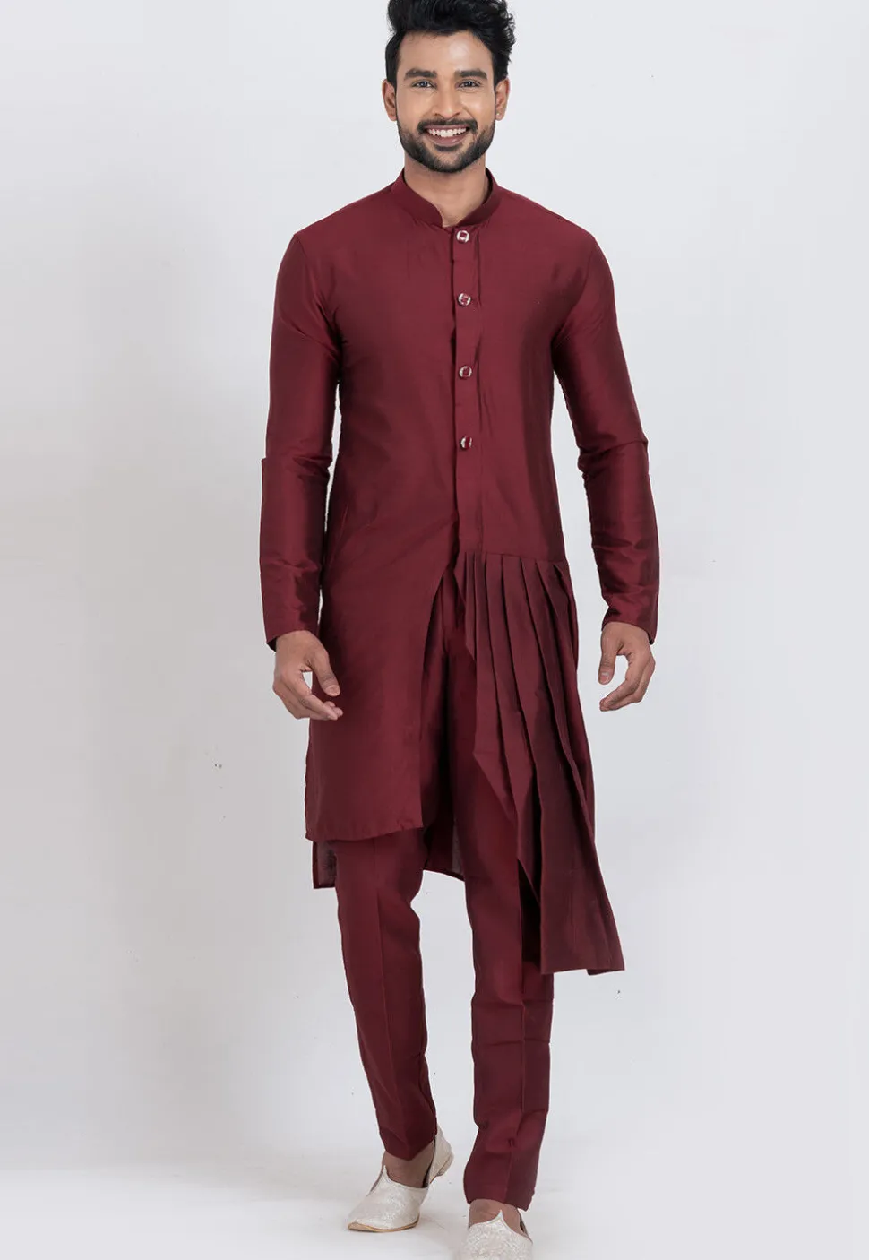 Solid Color Viscose Silk Kurta Set in Maroon