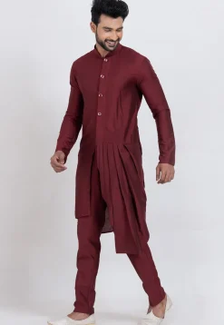 Solid Color Viscose Silk Kurta Set in Maroon