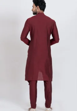 Solid Color Viscose Silk Kurta Set in Maroon