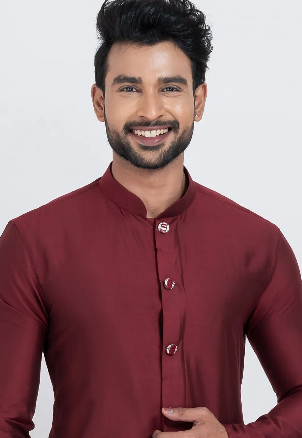 Solid Color Viscose Silk Kurta Set in Maroon
