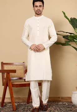 Solid Color Viscose Silk Kurta Set in Off White