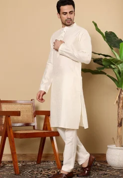 Solid Color Viscose Silk Kurta Set in Off White