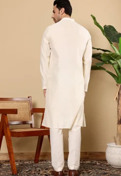 Solid Color Viscose Silk Kurta Set in Off White