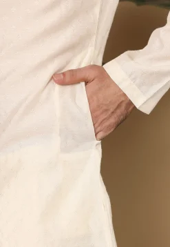 Solid Color Viscose Silk Kurta Set in Off White