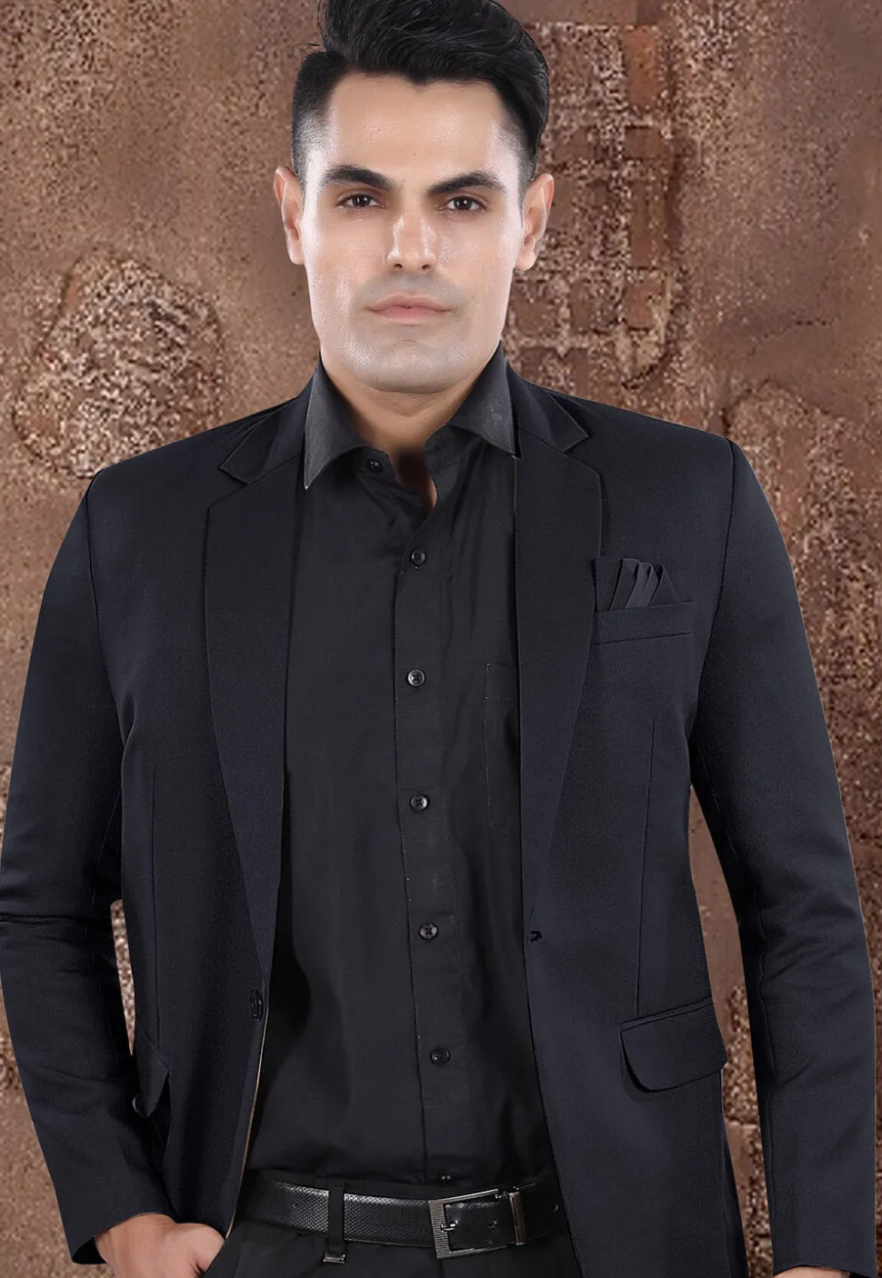 Solid Color Viscose Silk Blazer in Navy Blue