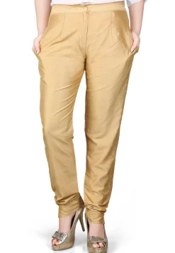 Solid Cotton Silk Pant in Beige