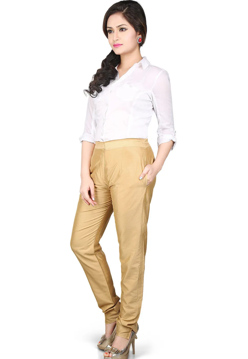 Solid Cotton Silk Pant in Beige