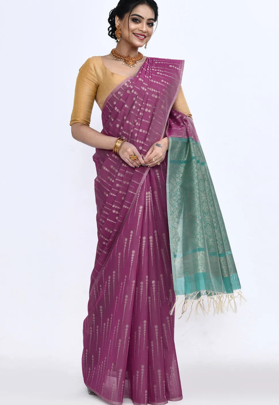 South Indian Sico Saree in Magenta