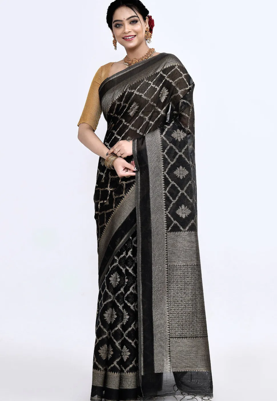 South Indian Sico Saree in Black