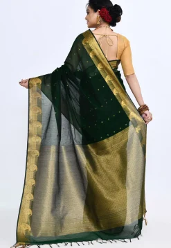 South Indian Sico Saree in Dark Green