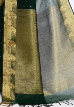 South Indian Sico Saree in Dark Green