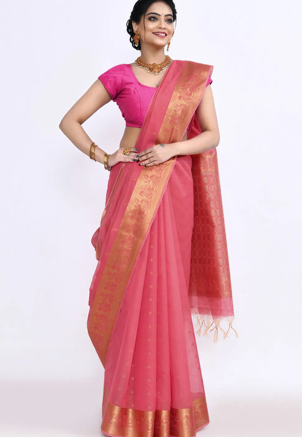 South Indian Sico Saree in Pink