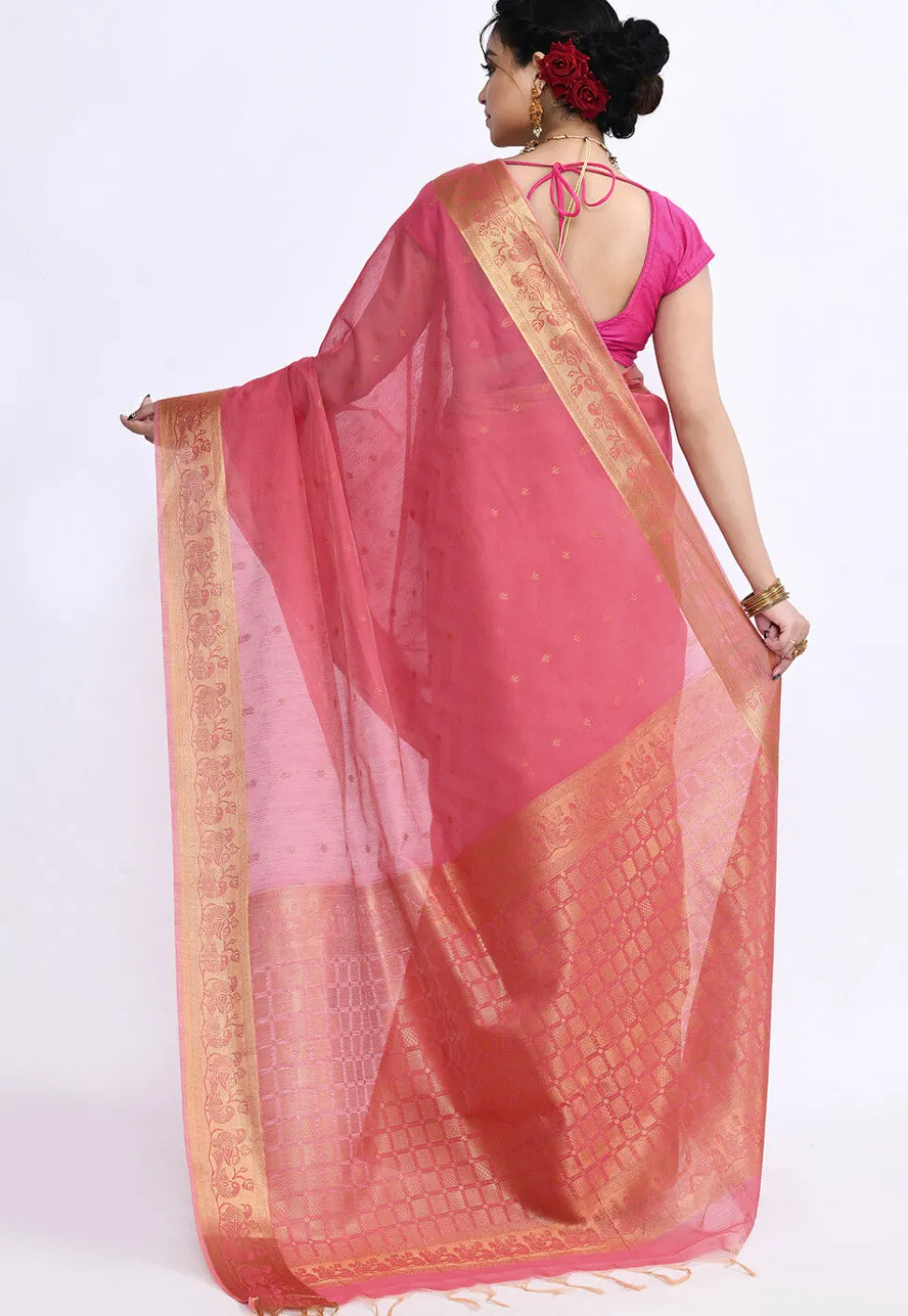 South Indian Sico Saree in Pink