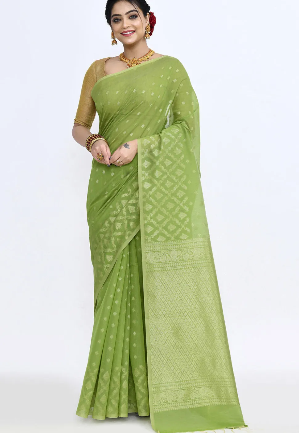 South Indian Sico Saree in Light Green