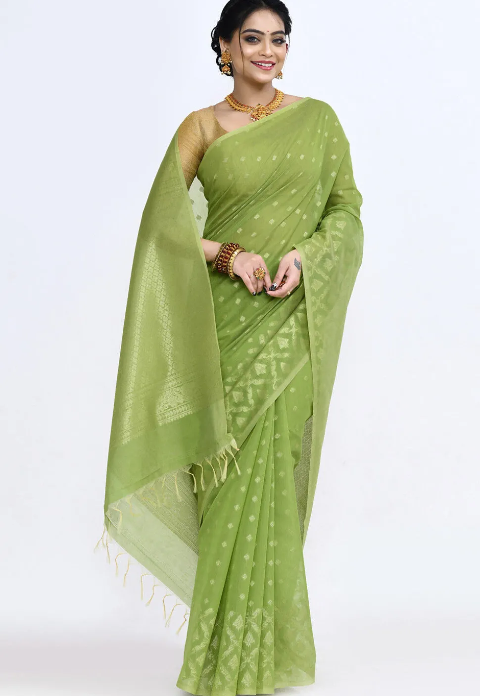 South Indian Sico Saree in Light Green