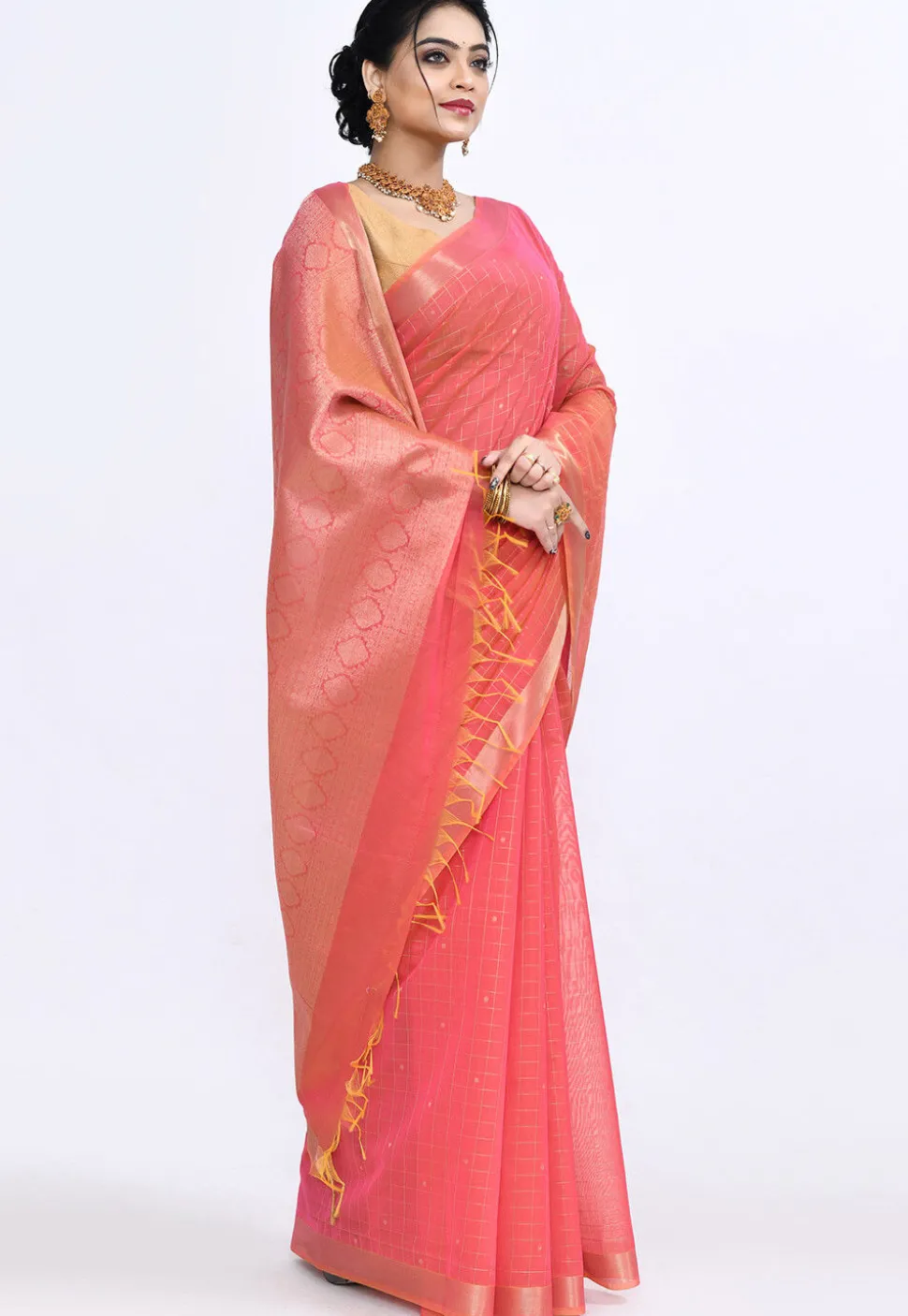 South Indian Sico Saree in Pink