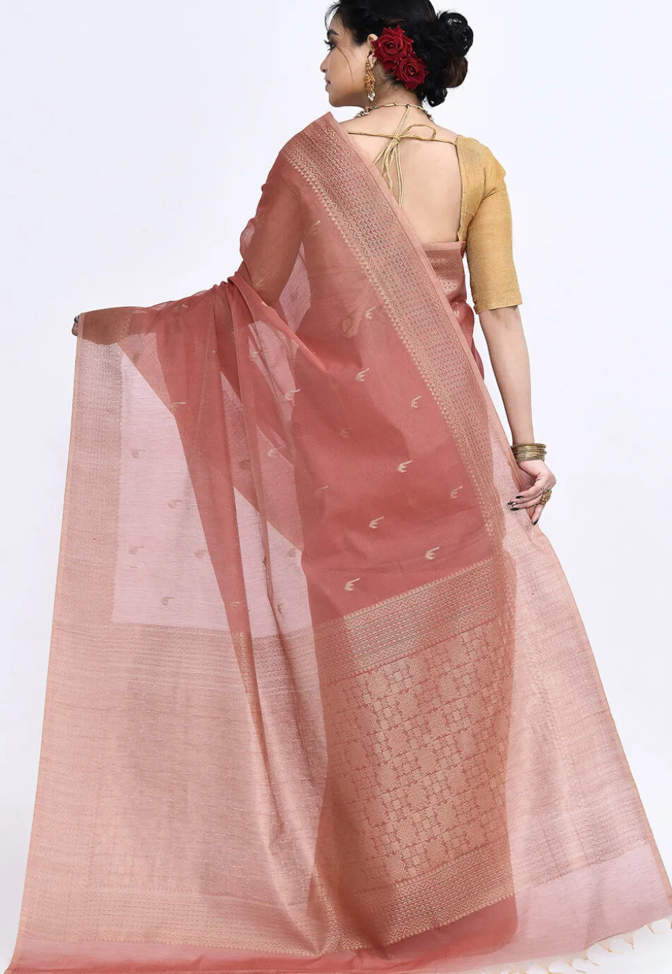 South Indian Sico Saree in Peach
