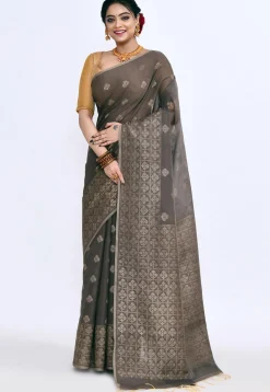 South Indian Sico Saree in Dark Grey