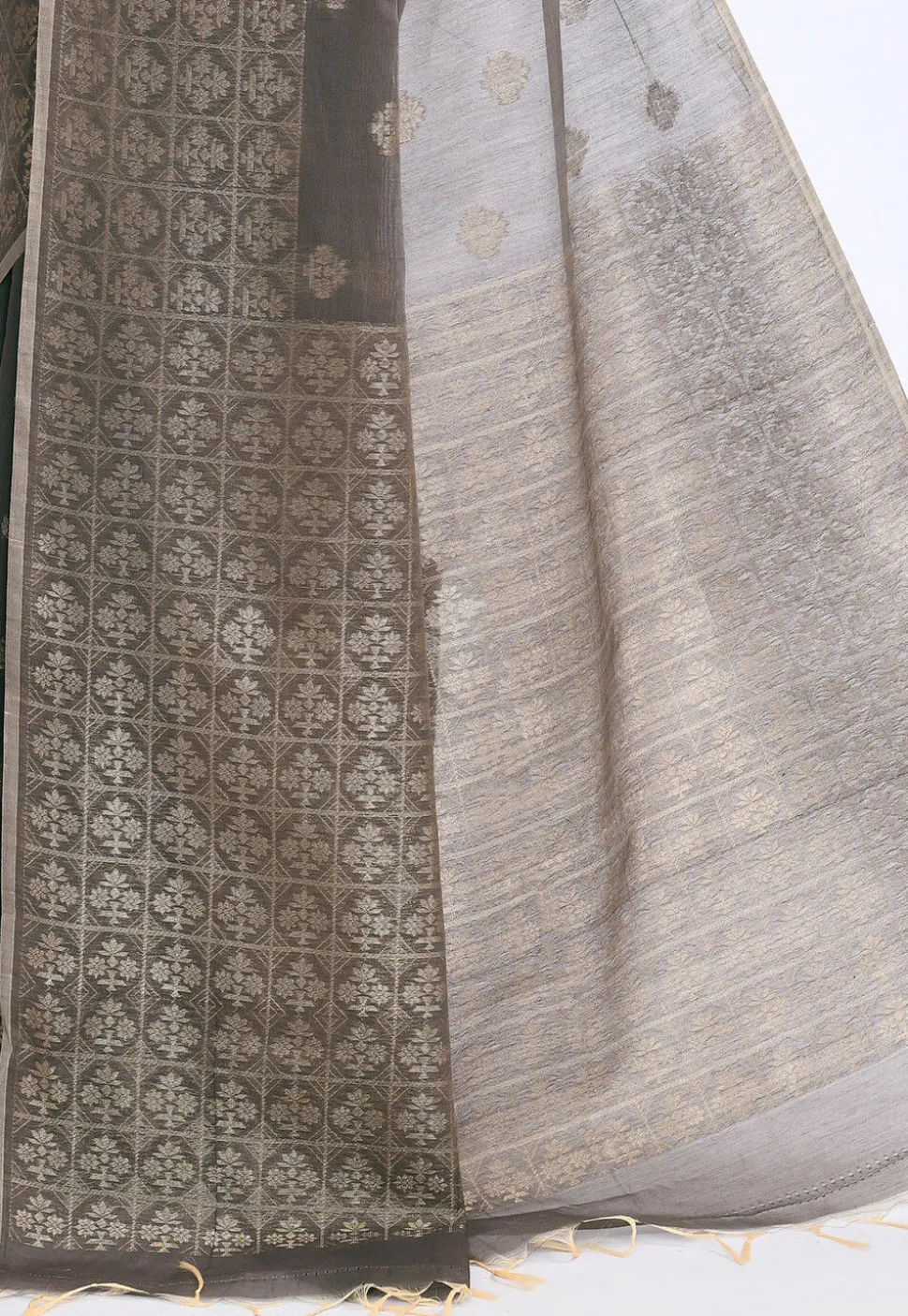 South Indian Sico Saree in Dark Grey