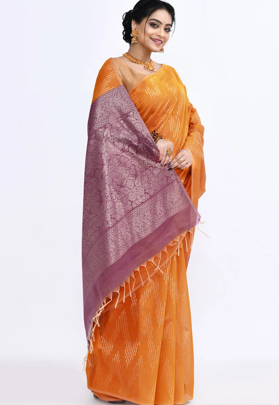 South Indian Sico Saree in Orange