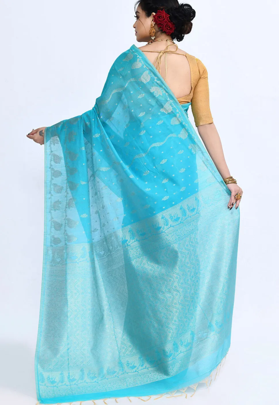 South Indian Sico Saree in Blue