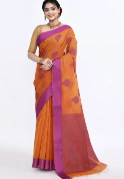 South Indian Sico Saree in Orange