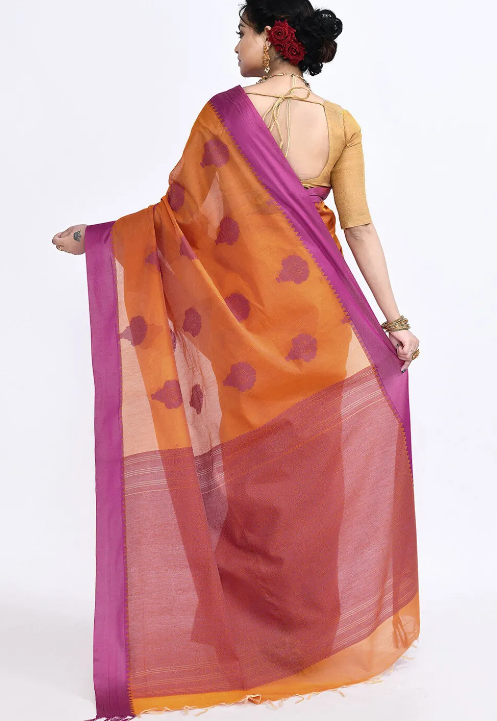 South Indian Sico Saree in Orange