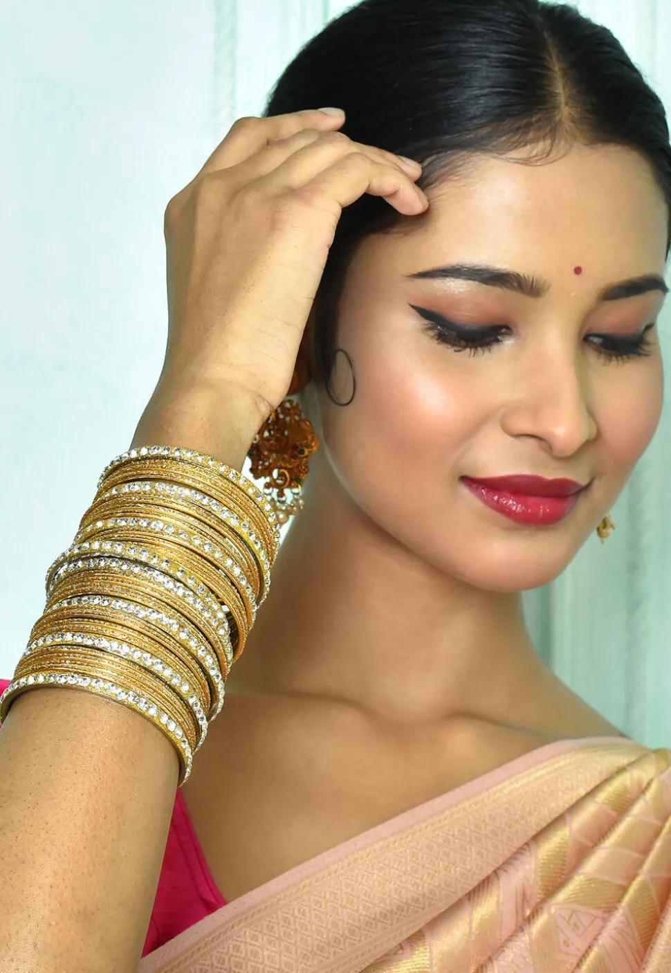 Stone Studded Bangle Set in Golden and white
