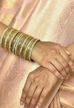Stone Studded Bangle Set in Golden and white